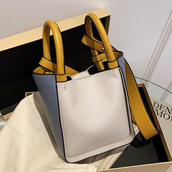 

contrast color tote bucket bag 2021 fashion new quality pu leather women's designer bag high capacity shoulder messenger