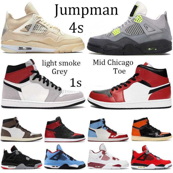 

new 4s sail jumpman 1s light smoke grey basketball shoes 4 metallic purple green black cat mid chicago royal toe sport running sneakers