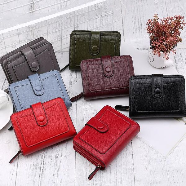 

wallets women pu short solid 2021 small mini coin purse hasp card holder wallet female leather buckle, Red;black