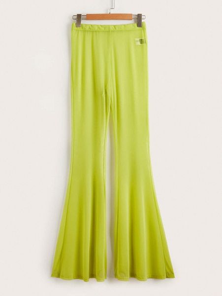

sheer mesh flare leg pants without panty p99n#, Black;white