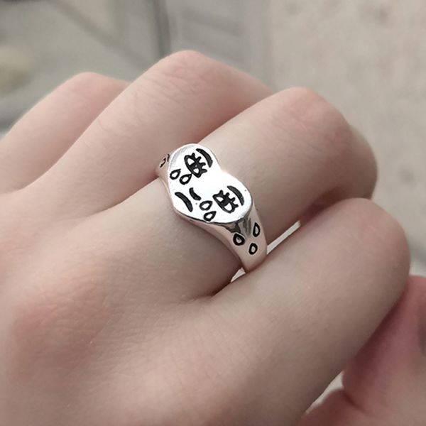 

creative cry face rings for women new fashion female ring resizable jewelry ladies bar night club jewelry gifts, Silver