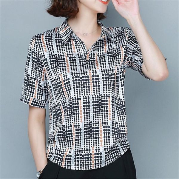 

women's blouses & shirts silk blouse with short sleeves 2021 printed and fashionable western style shirt wide-leg trousers, White