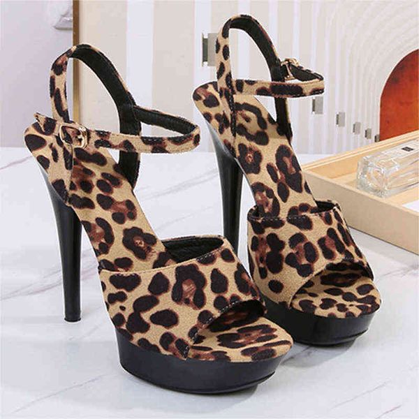 Sandalen Damen High Heels Sexy Sommermode 13cm 15cm Leopardenmuster Neue Serie 220309