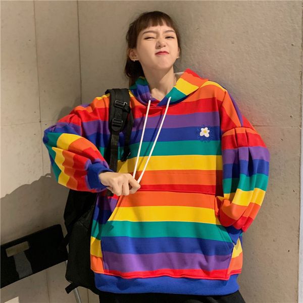 

2021 new loose color stripe print drop shoulder sleeve fall simple fashion sweatshirt dm0o, Black