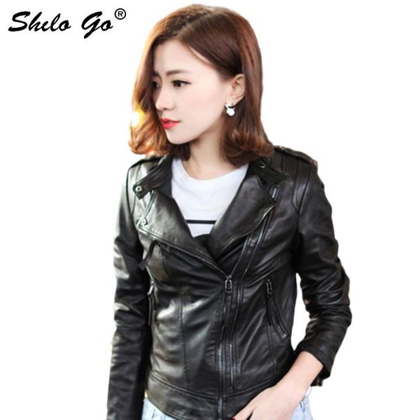 

women's jackets shilo go leather jacket womens spring fashion sheepskin genuine coat lapel collar concise long sleeve slim locomotive, Black;brown