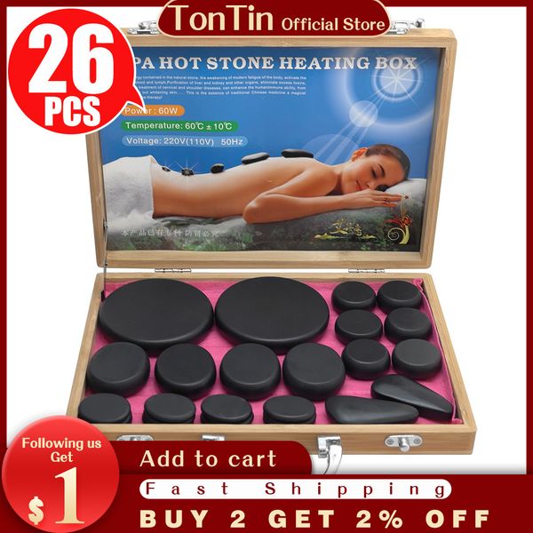 Tontin Hot Massage Energy Body Basalt Stone Set Beauty Salon SPA mit dickem Canvas Massageset zur Linderung von Rückenschmerzen