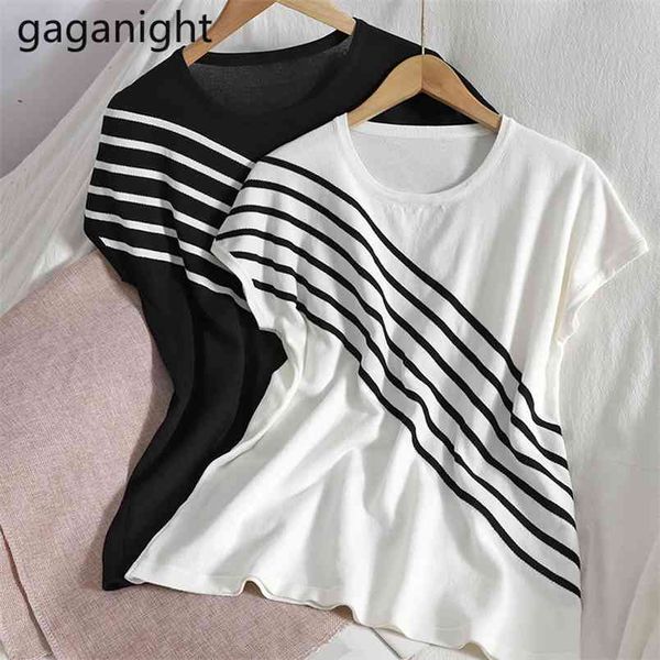 

women sleeveless knitted tank casual o neck loose vest female striped slim pullover summer knitwear 210601, White