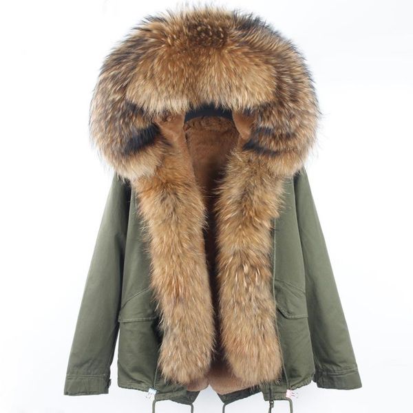 

women's fur & faux waterproof short parka winter jacket women real raccoon collar hooded coat warm streetwear plus size, Black