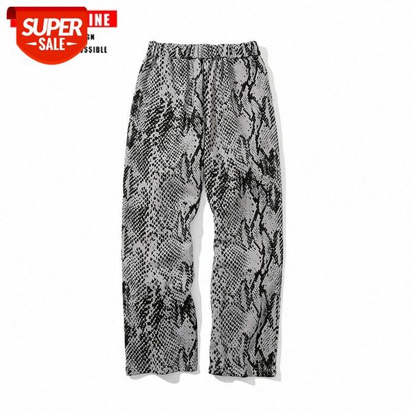 

tkpa street casual pants men and women snake print retro elastic waist straight wide leg trousers #sw0o, Black
