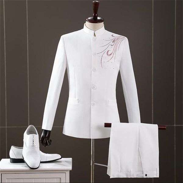 

men's suits & blazers chinese tunic mens diamond costume stand collar host male singer dress chorus chaquetas y americanas jaqueta masc, White;black