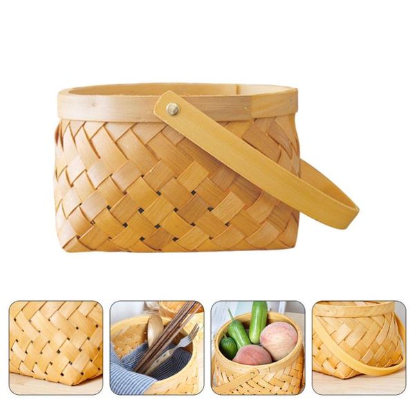 

storage baskets 1pc woven fruit basket wood chip picnic (log color)