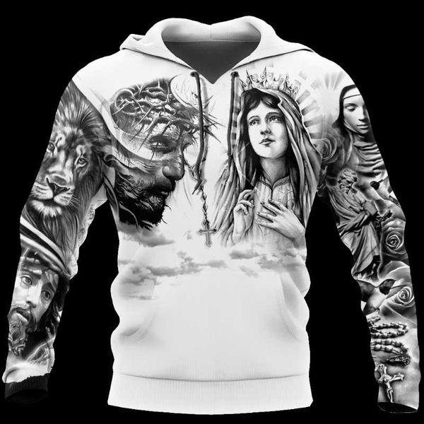 

men's hoodies & sweatshirts god christian jesus 3d all over printed hoodie for men/women harajuku fashion retro hooded sweatshirt casua, Black