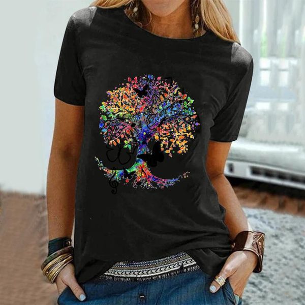 

women's t-shirt 25#tree printing t shirt women clothing harajuku plus size casual o-neck loose short sleeve summer kawaii pullover, White