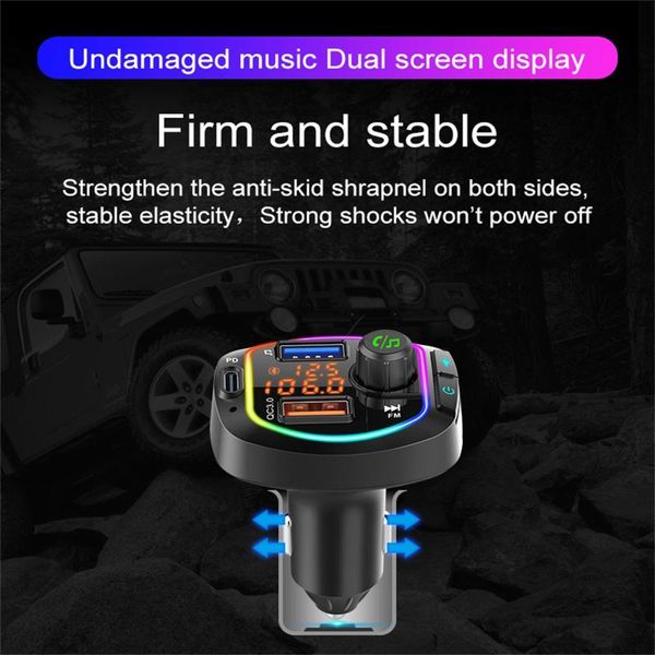 

bc66 bluetooth 5.0 car kit handswireless fm transmitter dual screen display car mp3 player with pd qc3.0 quick charge#g45