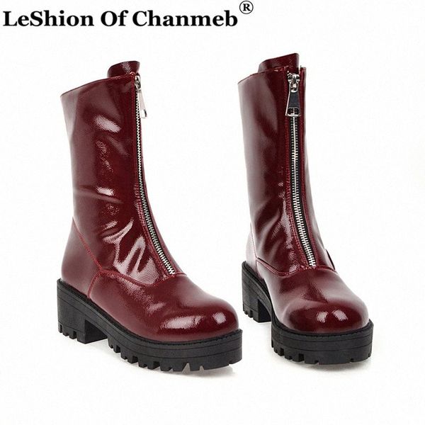 

street style platforms chunky heels army combat boots for ladies front zip white ankle boots women size 46 shoes botas feminina a5jl#, Black