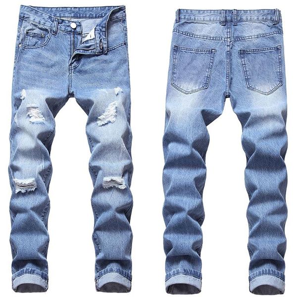 

men's jeans fashion ripped denim patchwork cutout printed pants plus size 28-42 classic, Blue