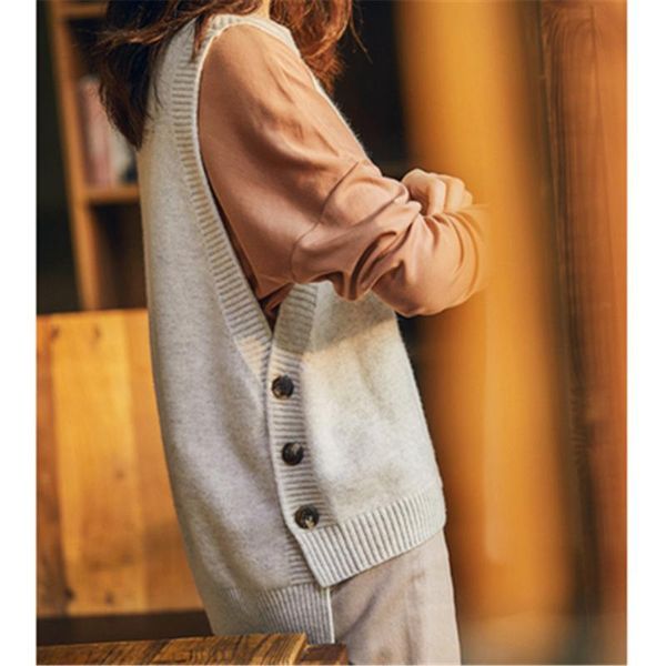 

women's vests 2021 korean autumn and winter round neck cashmere vest ladies sleeveless sweater loose comfortable pullover pz3617, Black;white