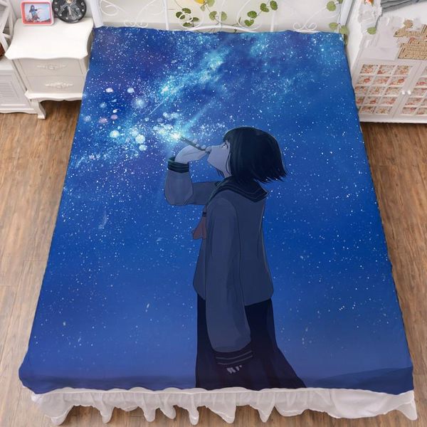 

sheets & sets 2021-febeury anime your name miyamizu mitsuha tachibana taki milk fiber bed sheet flannel blanket summer quilt 150x200