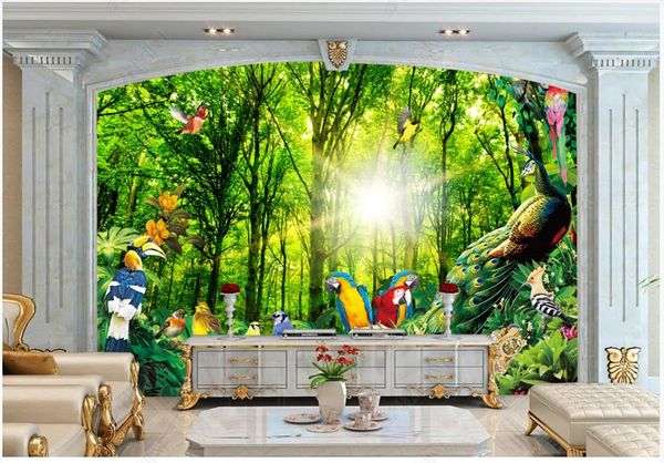 Benutzerdefinierte Wandbilder Tapeten 3D Foto Tapete Moderne Sonnige Wald Baum Traum Natürliche Vogelbild Wandbild TV Hintergrund Wandpapiere Home Decoration