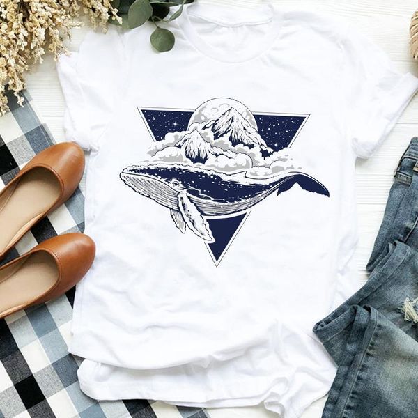 

women lady flower cartoon ocean beach cute animal fashion print shirt clothes t tee womens tshirt for female graphic t-shirt, White