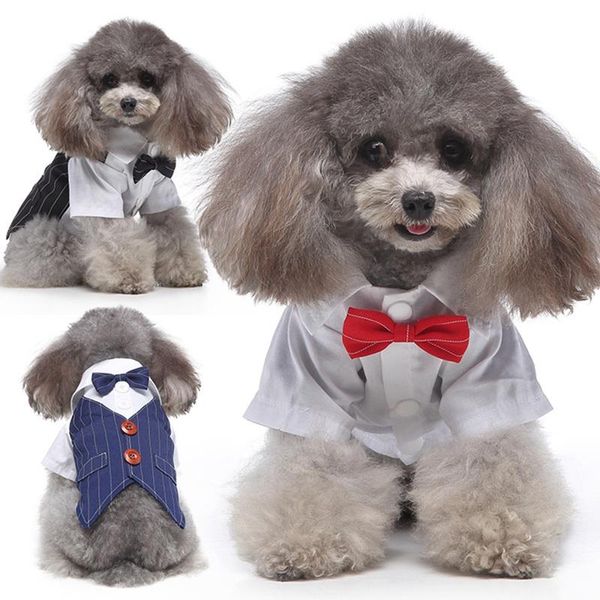 

dog apparel pet polyester stripes suit with tie for dogs cats puppy spring summer fashion cute short sleeve costume soft clothes