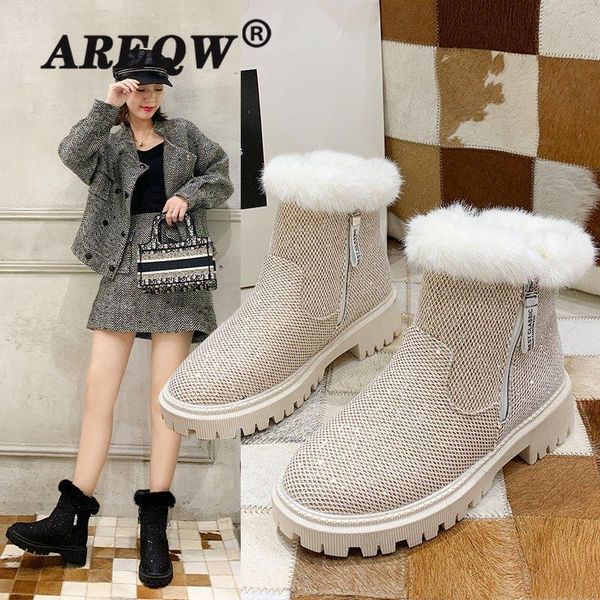 

boots fashion snow for women's 2022 winter short plush keep warm ankle outdoor non-slip women booties botines mujer, Black