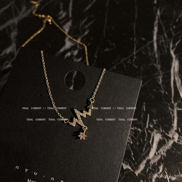 

pendant necklaces titanium steel clavicle chain choker necklace fashion temperament zircon electrocardiogram shape for women, Silver