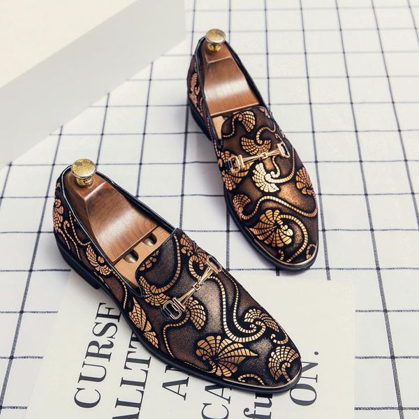 

dress shoes vintage casual men's leather printed large loafers breathable flat boat moccasin homme driving men, Black