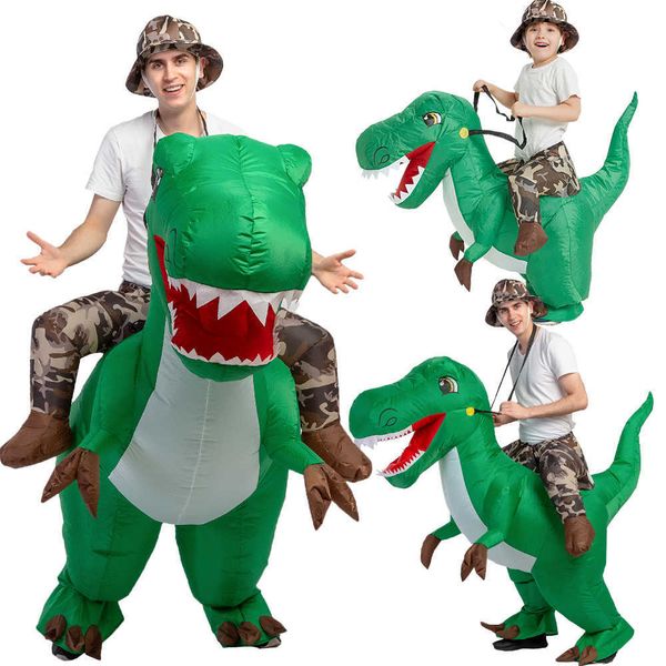 Erwachsene Kinder Aufblasbare Kostüm Halloween Grün Dinosaurier T Rex Cosplay Tier Kostüm Kinder Reiten Auf Dino Kostüme Blow Up Q0910