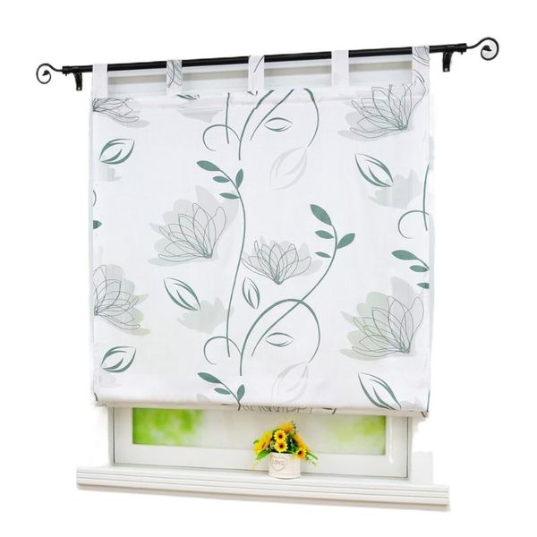 

curtain & drapes roman shade pastoral lotus printed window voile polyester drapery valance panel for kitchen balcony tab top