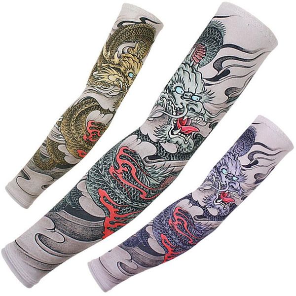 

elbow & knee pads 2pieces dragon game running sleeves cycling cuffs muffs arm warmers quick dry sport gaming tattoo sleeve cover, Black;gray