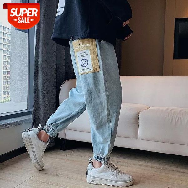 

black jeans men baggy jeans hip hop streetwear loose slim fit denim ankle length trousers clothes #dz7z, Blue
