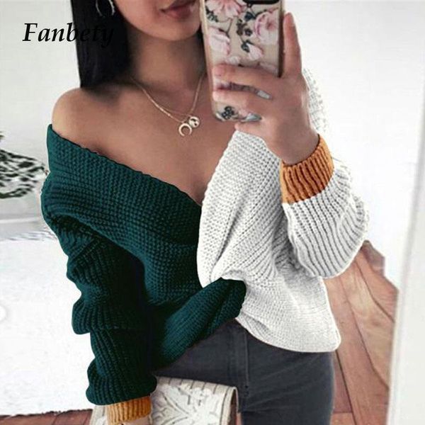 

2021 spring knitted patchwork sweaters off shoulder long sleeve pullover fashion twist pleated v-neck irregular sweater, White;black
