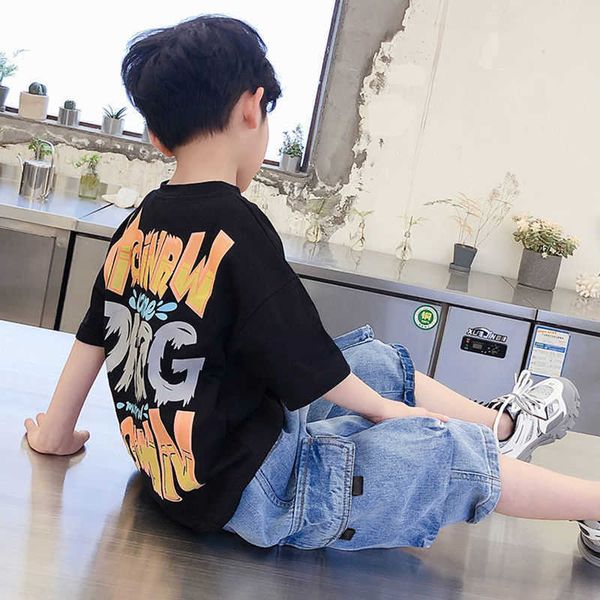 

teenage boy's clothing set 2021 summer letter outfits kid's boys jeans shorts tracksuit sportwear sport suit 4 6 8 9 10 12 years x, White