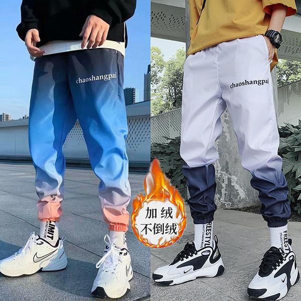 

men's pants street fashion couples nine points casual men/women loose little feet hip hop plus velvet sweatpants jogging, Black