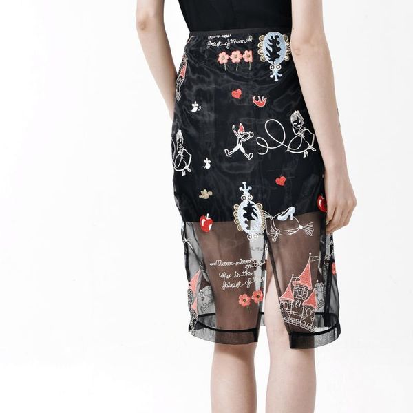 

skirts cartoon fantasy paradise embroidery high-density organza skirt 0204, Black