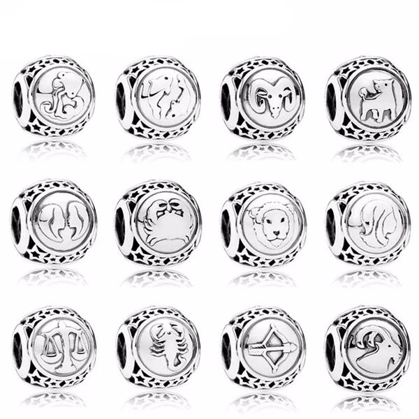 

new 2021 100% 925 sterling silver charm 791934 twelve constellations fit diy women original bracelet fashion jewelry gift, Black