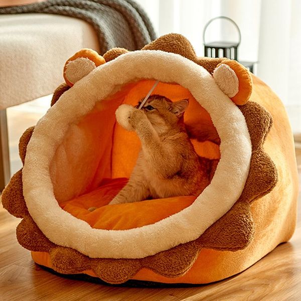 

cat beds & furniture cute bed warm pet basket cozy kitten lounger cushion semi-closed house for small dog mat bag soft washable cave