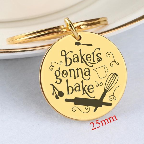 

keychains round stainless steel keychain bakers gonna bake hand stamped jewelry for gift fashion accessories tag, Silver