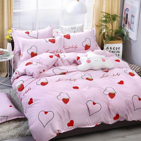 

bedding sets cartoon pink a heart microfiber brush polyester bedlinens twin full  king duvet cover set pillowcases