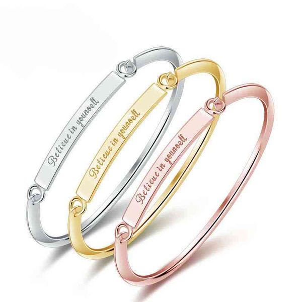 Wholale homens mulheres copper jóias personalizado bar sier metal em branco banhado a ouro bracelete gravado