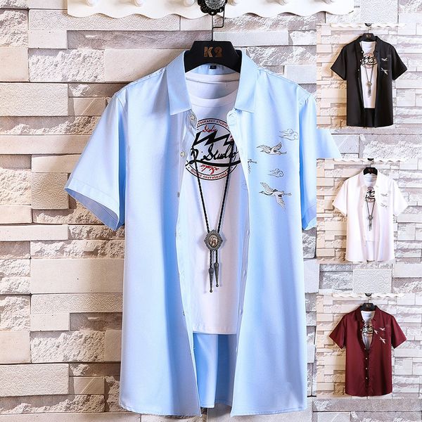 

new fashion design short sleeve casual shirts men's black white beach blouse 2021 summer clothing plus oversize 5xl 6xl 7xl lvka, White;black