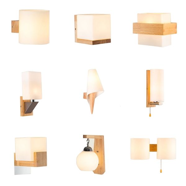 

2021 new decorative nordic with glass shade creative home indoor bedside led wall wood night lights fixtures e27 5nrd