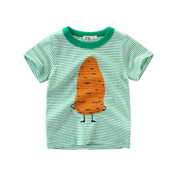 

2021 summer casual infant baby boys t shirts cartoon print striped short sleeve pullover green t shirts, White