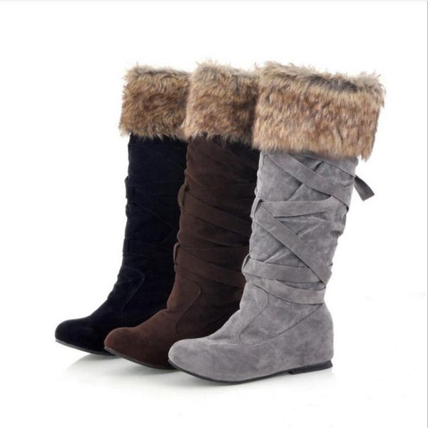 

boots [gogd]2021 winter snow women's shoes cow suede keep warm plush fur decoration mid-calf brown green 36-41, Black
