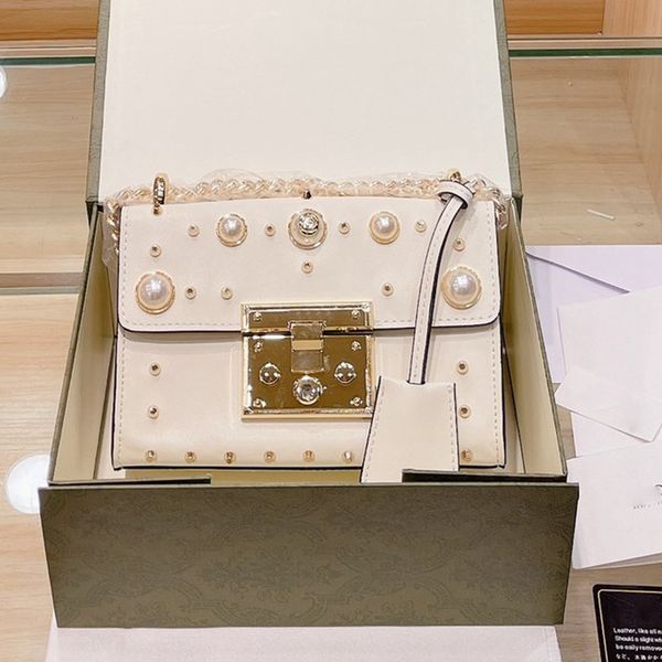 

design womam square bag cowhide vintage pearl crossbody bags classic wave pattern women's luxurys designers handbag flip purse