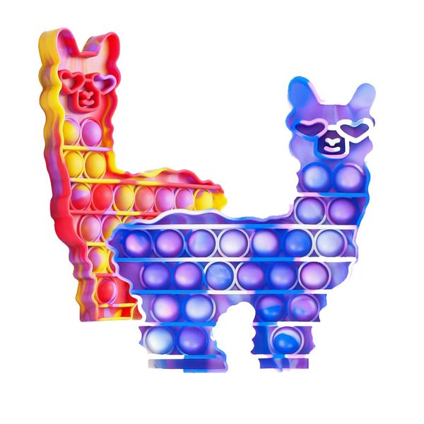 Llama Alpaca Bubble Fidget Toy Rainbow Simple Dimpies Desktop Puzzle Silicone Finger Toys