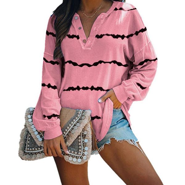 

women long sleeve t shirt autumn striped oversized long shirts women plus size loose casual womens v neck clothings, White