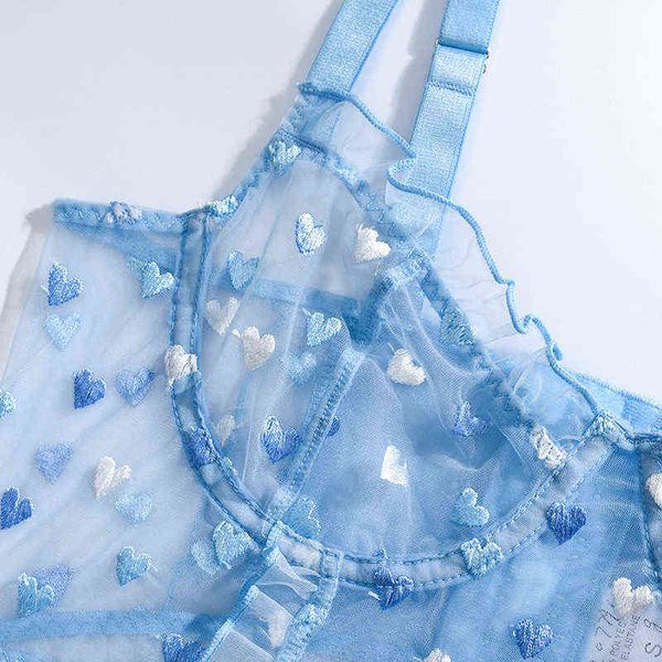 

nxy set aduloty transparent perspective of fashion blue and white love embroidery pattern erotic lingerie bra womens underwear suit 1128, Red;black