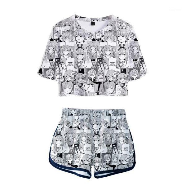 

women's tracksuits printing 3d the quintessential quintuplets two piece sets exposed navel t shirt and shorts girl summer suits, Gray